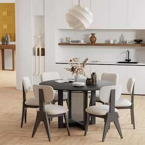 Cinna Modern Round Black Wood Top 52 in. Cross Leg Dining Table Seats 6