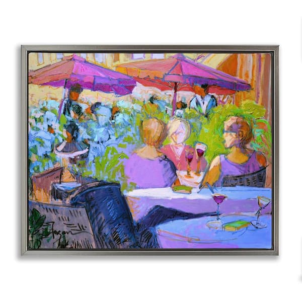 Stupell Industries Women Dining Abstraction by June Erica Vess Gray Floater Frame People Graphic Art Print 17 in. x 21 in.