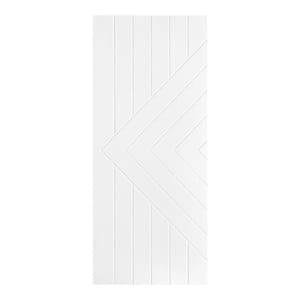 Modern Chevron with Lines 30 in. x 84 in. MDF Panel White Painted Sliding Barn Door with Hardware Kit