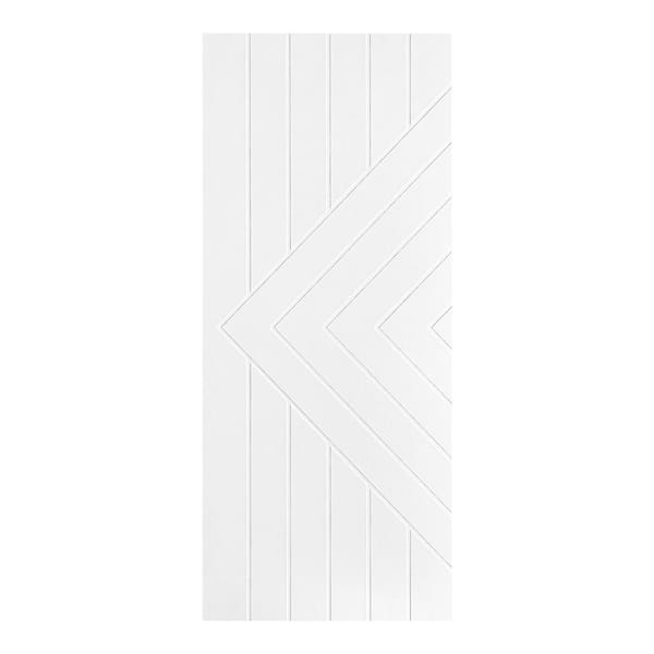AIOPOP HOME Modern Chevron with Lines 36 in. x 96 in. MDF Panel White Painted Sliding Barn Door with Hardware Kit