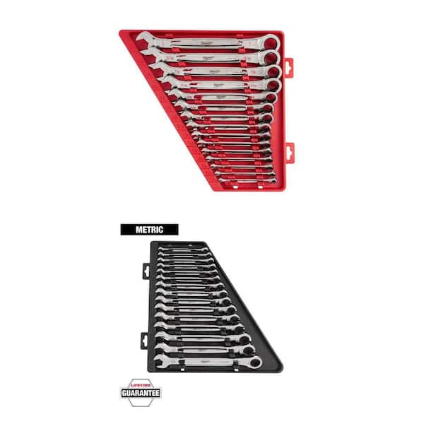 SAE Ratcheting Combination Wrench Set (15-Piece) and Metric Ratcheting Combination Wrench Set (15-Piece) Combo