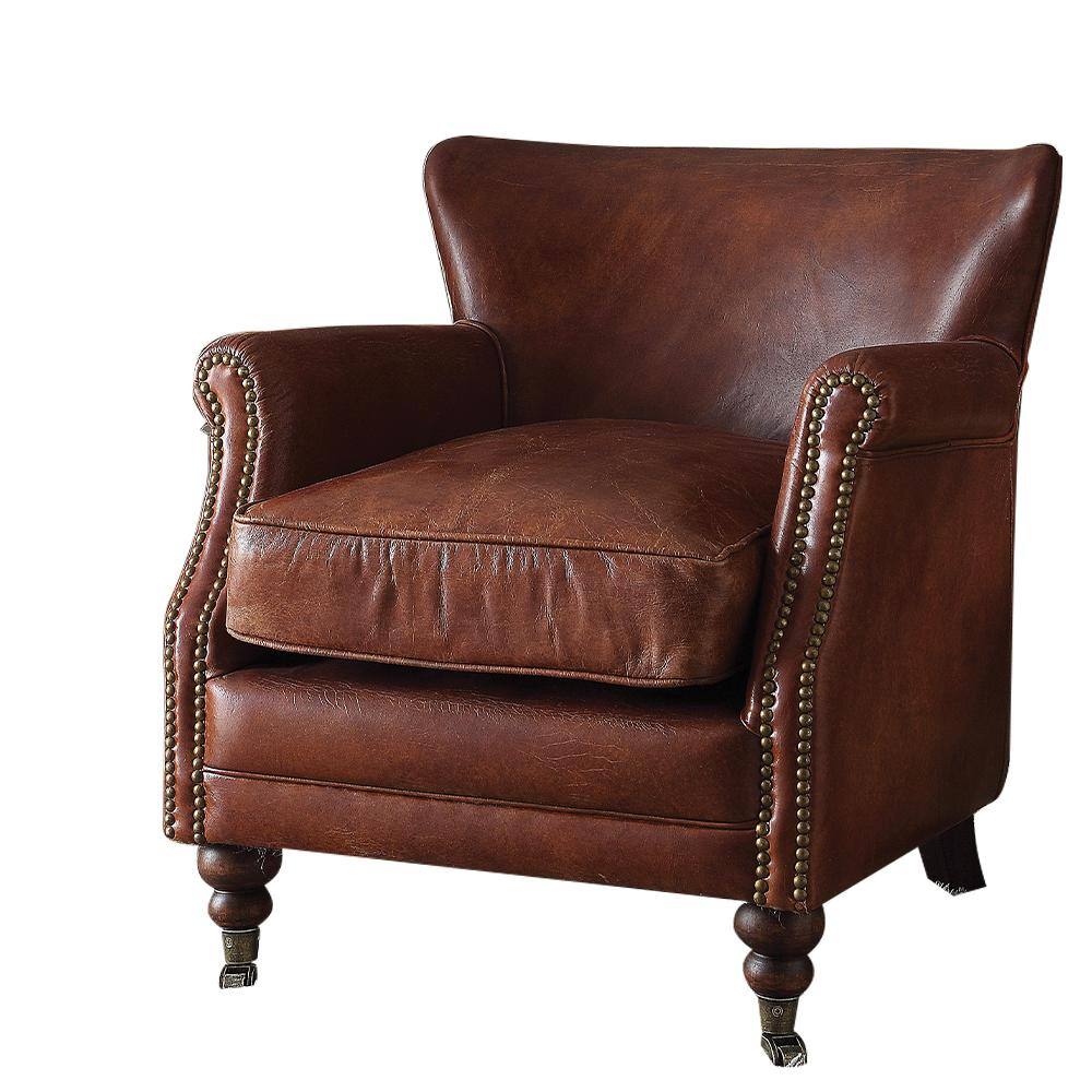 Leeds Vintage Dark Brown Leather Chaise with Wooden Legs