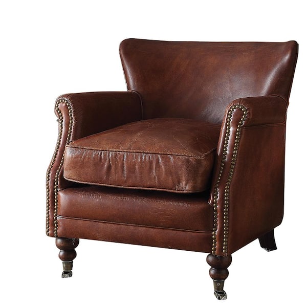 Leeds Vintage Dark Brown Top Grain Leather Leather Arm Chair Set of