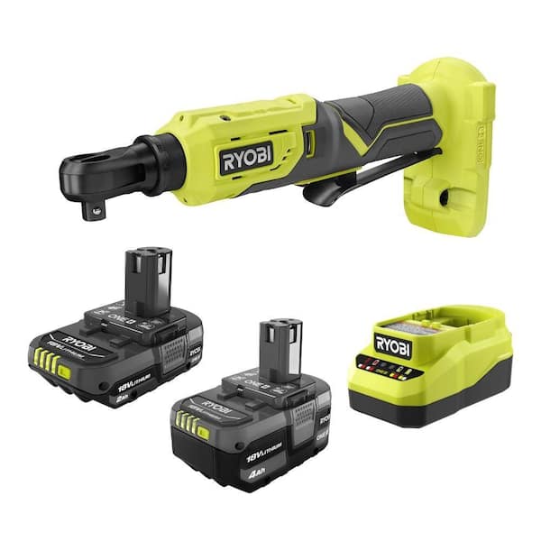ONE+ 18V Cordless 3/8 in. Ratchet Kit with 2.0 Ah Battery, 4.0 Ah Battery, and Charger