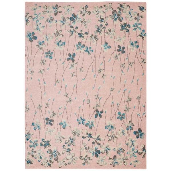Nourison Tranquil Pink 4 ft. x 6 ft. Floral Modern Area Rug
