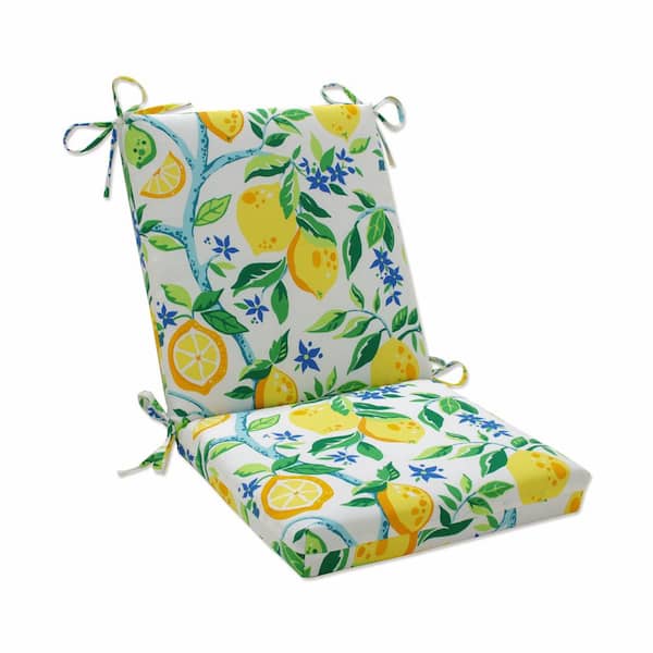 Pillow Perfect Lemon Outdoor/Indoor 18 in. W x 3 in. H Deep Seat, 1 Piece Chair Cushion and Square Corners in Yellow/Blue Lemon Tree