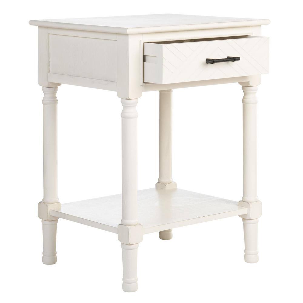 Distressed White Wood Rectangular Storage Accent Table