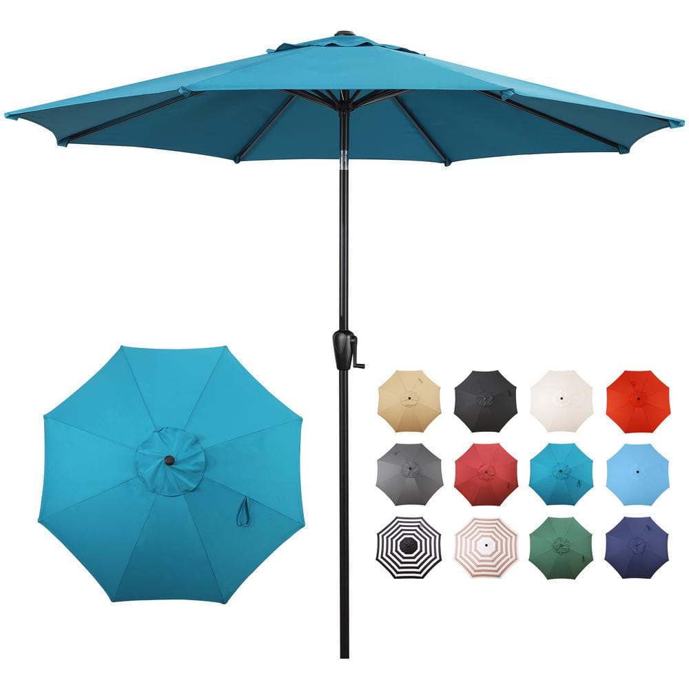 dark teal patio umbrella Sun-Ray 9 ft. Round 8-Rib Steel Market Patio Umbrella in Teal 241006T