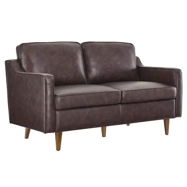 MODWAY Impart 54.7in Genuine Leather Loveseat in Brown Seats 2