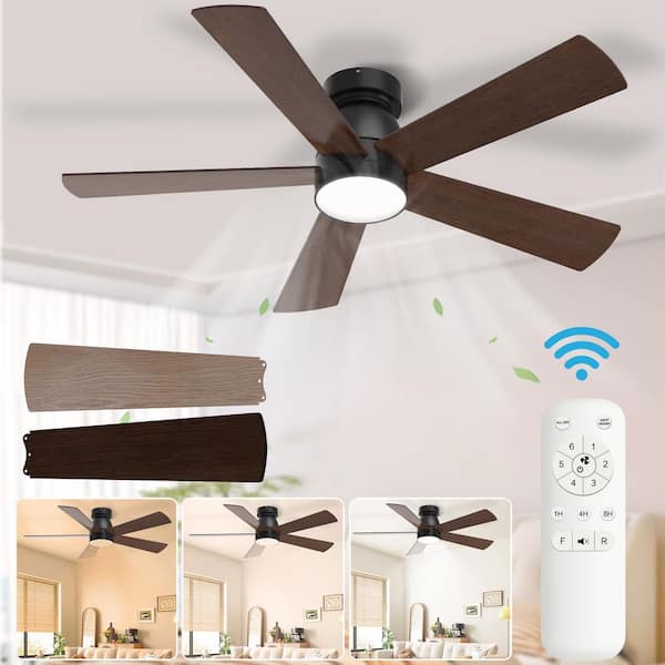 48 in. Indoor Black Standard Black 5-Blades Downrod Ceiling Fan with Light Kit and Remote Control