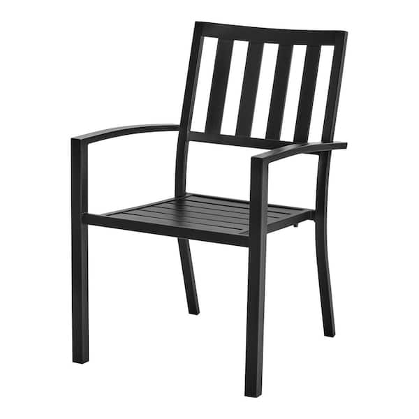 Stackable Steel Slat Outdoor Dining Chair in Black