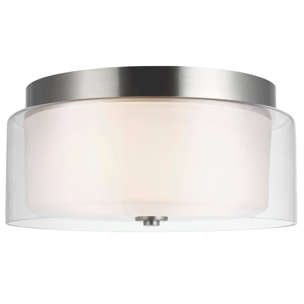 Elmwood Park Brushed Nickel 12" Dual-Light Flush Mount with Satin Etched Glass