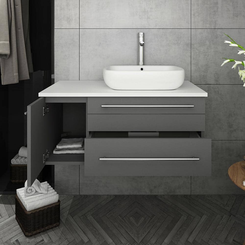 Gray 36" Wall-Mount Bathroom Vanity with Quartz Top