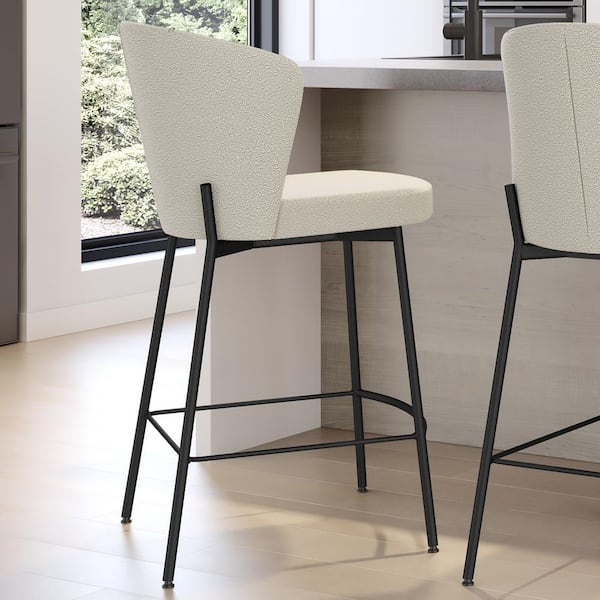 Amisco Camilla 31 in. High Back Bar Stool Cream Boucle Polyester / Black Metal