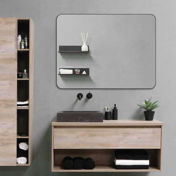 TUNE 48 in. W x 36 in. H Rectangular Black Framed Wall Mount Bathroom Vanity Mirror