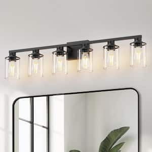 40 in. 6-Light Bathroom Vanity Light - Vanity Light with Clear Glass Shades, Black Wall Sconce for Bathroom, Bedroom