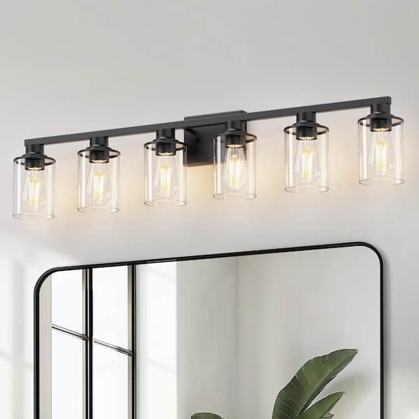 40 in. 6-Light Bathroom Vanity Light - Vanity Light with Clear Glass Shades, Black Wall Sconce for Bathroom, Bedroom