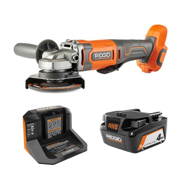 RIDGID 18V Cordless 4-1/2 in. Angle Grinder Kit with 4.0 Ah Battery and ...