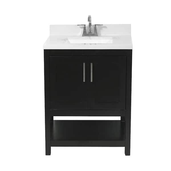 Amluxx Tufino 25 in. Bath Vanity in Espresso with Cultured Marble Vanity Top with Backsplash in Carrara White with White Basin