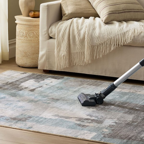 EVERWASH Haven 8 ft. x 10 ft. Blue Multi Abstract Colorblock Washable Area Rug