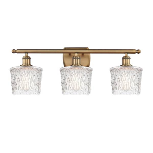 Niagra 26 in. 3-Light Brushed Brass, Clear Vanity Light with Clear Glass Shade