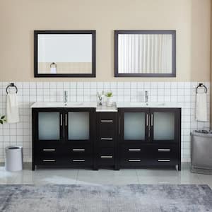 Brescia 84 in. W x 18 in. D x 36 in. H Bath Vanity in Espresso with Vanity Top in White with White Basin and Mirror