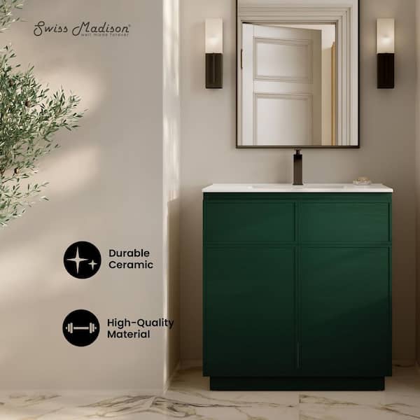 St. Tropez 36 in. Freestanding Bath Vanity in Green Oak with White Ceramic Sink Top