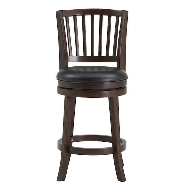 HomeSullivan 38.19 in. H Low Back Wood Frame Dark Cherry Finish Black Swivel Counter Height Chair