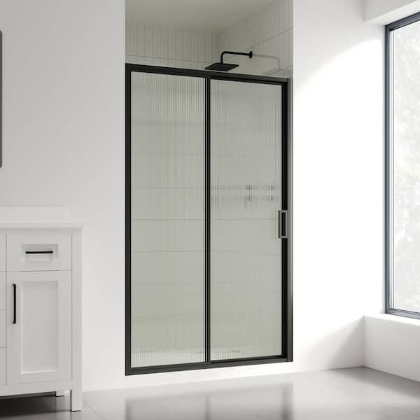 OVE Decors Stanford 47.99 in. W x 74.02 in. H Sliding Framed Shower Door with Fluted Glass in Black