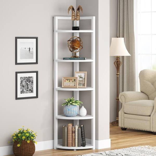 BYBLIGHT 56.5 in. White Wood 5-Shelf Ladder Bookcase Modern Bookshelf with  5-Tier Shelves BB-C0262GX - The Home Depot