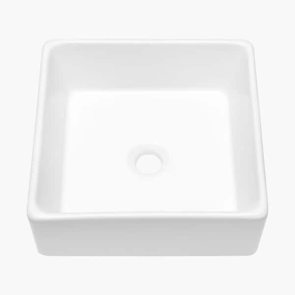 Miscool Ami Bathroom Ceramic 15 in. L x 15 in. W x 5.3 in. H Square Vessel Sink Art Basin in White