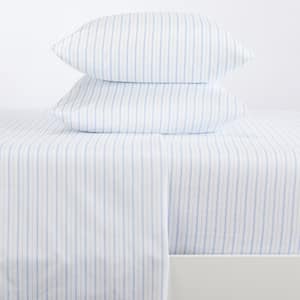 Super Soft 4-Piece Sky Blue Microfiber Queen Striped Sheet Set