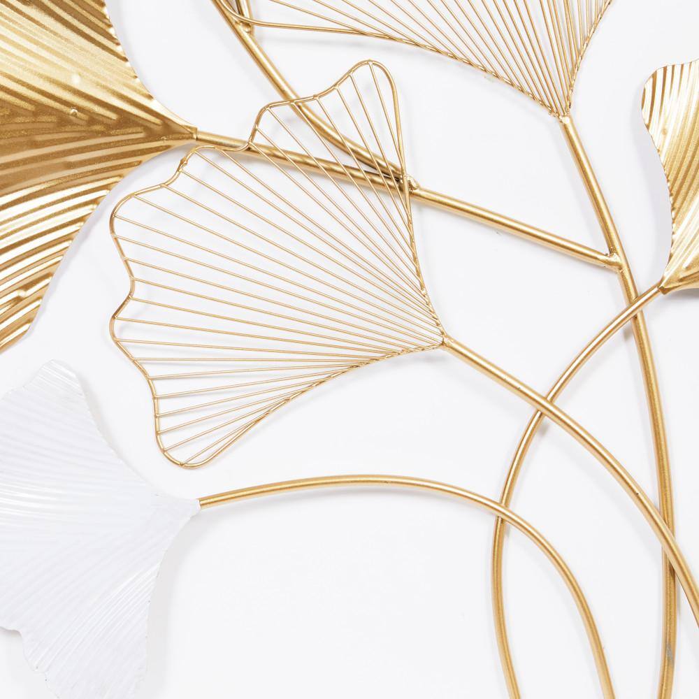 Gold and White Metal Leaf Wall Sculpture with Botanical Design