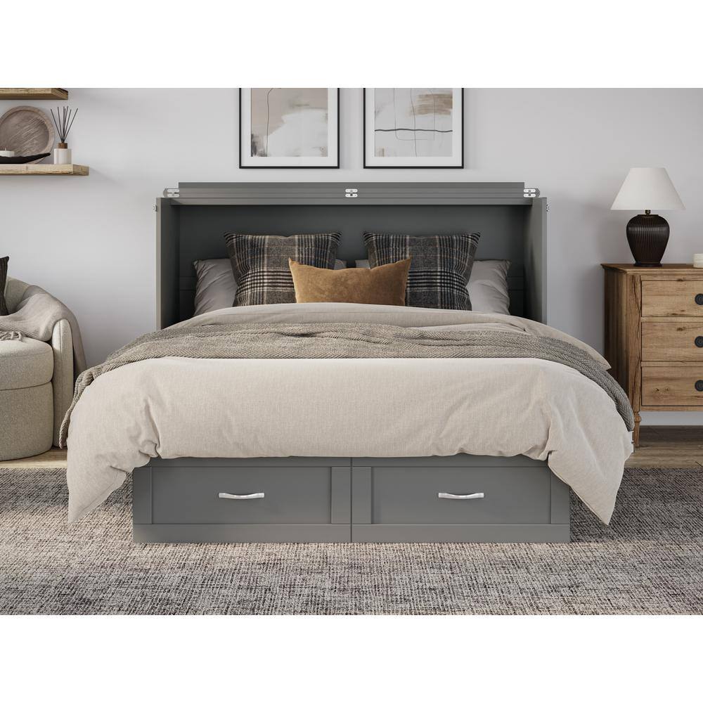Chelsea Gray Queen Wood Murphy Bed Chest with Drawer