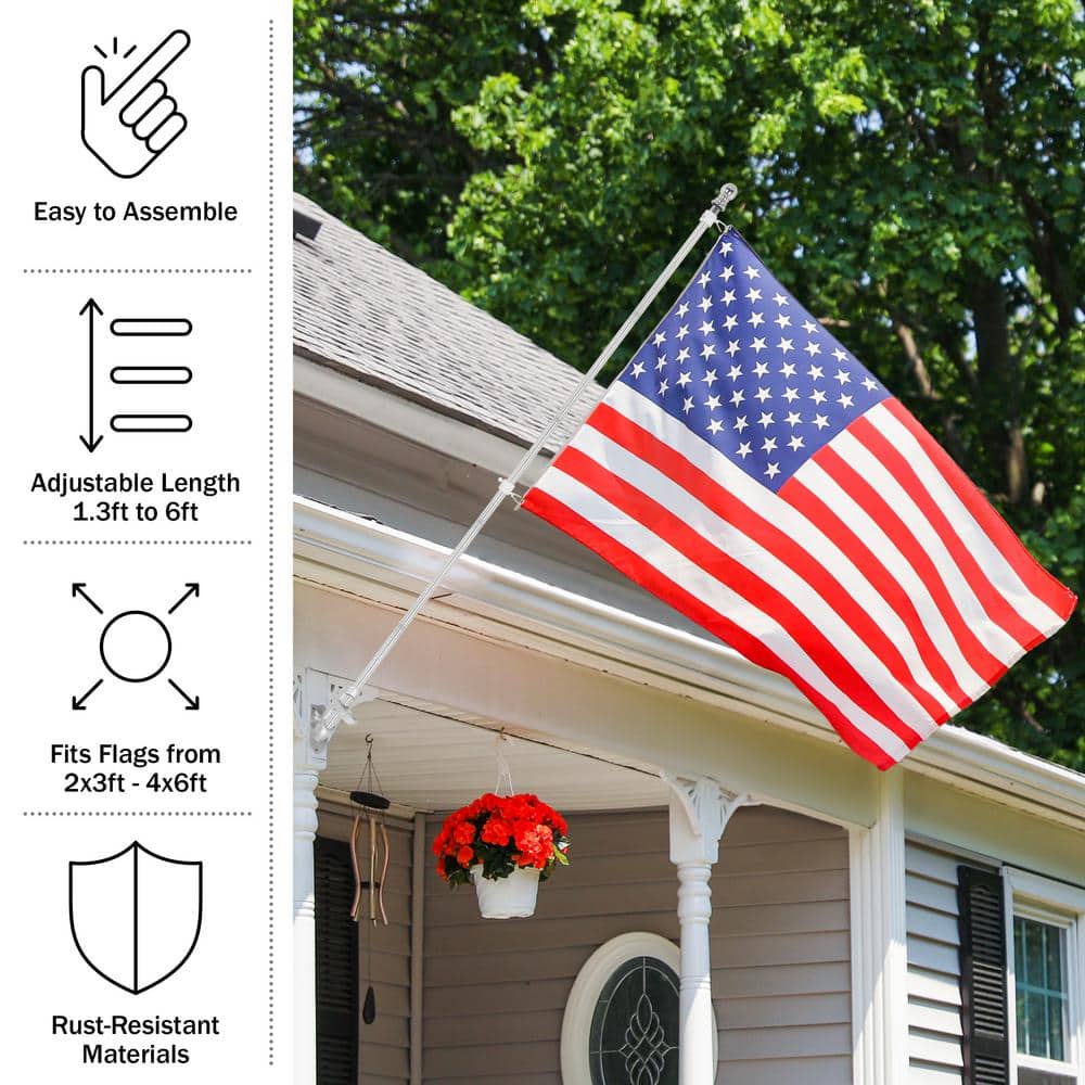 6ft Silver Stainless Steel Tangle-Free Flag Pole Kit