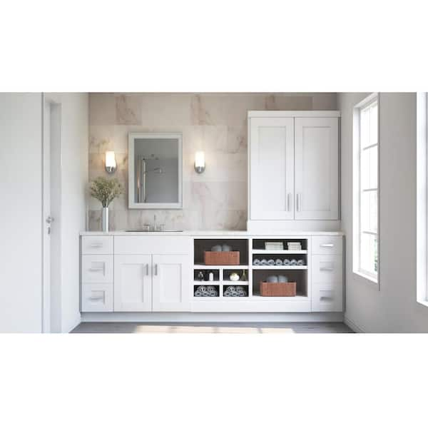 Hampton Bay Shaker Satin White Stock Assembled Base Kitchen Cabinet With Ball Bearing Drawer Glides 15 In X 34 5 In X 24 In Kb15 Ssw The Home Depot