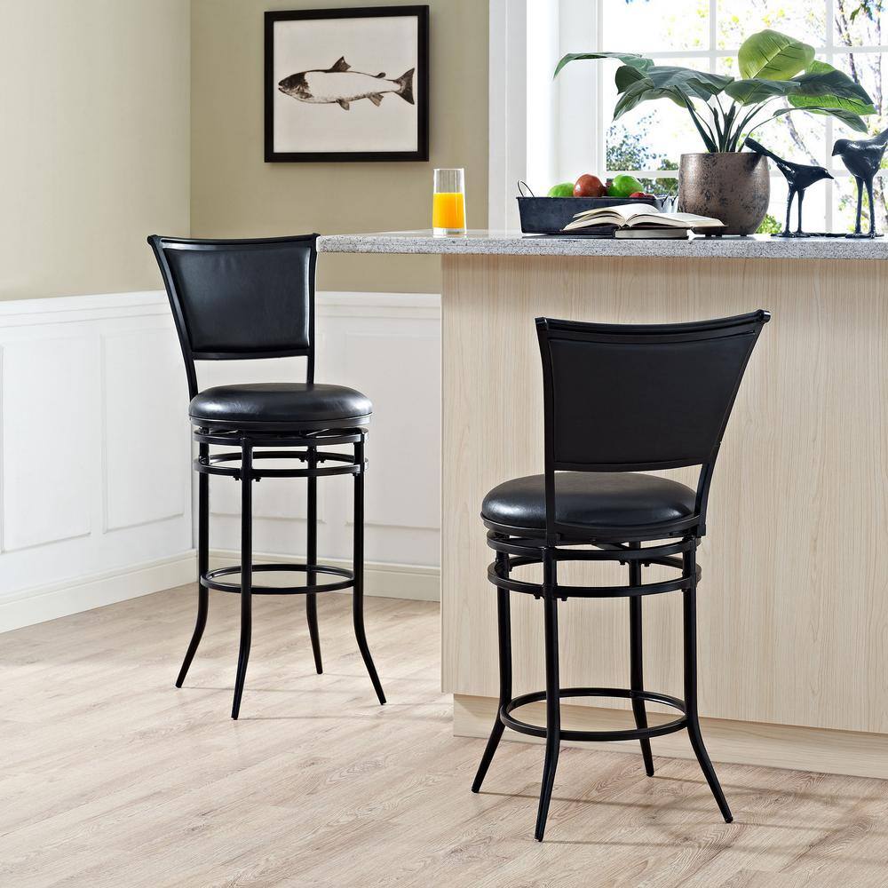 Rachel Black Metal Swivel Barstool with Leather Cushion