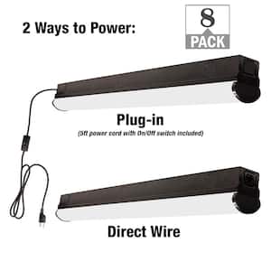 2 ft. 32-Watt Equivalent Linkable Plug-in Hardwire Integrated LED Matte Black Strip Light Fixture 1800 Lumens (8-Pack)