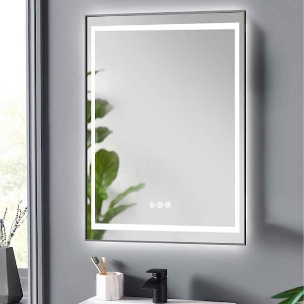 20 in. W x 28 in. H Rectangular Aluminum Framed Backlit and Front Light LED Wall Bathroom Vanity Mirror in Gun Grey