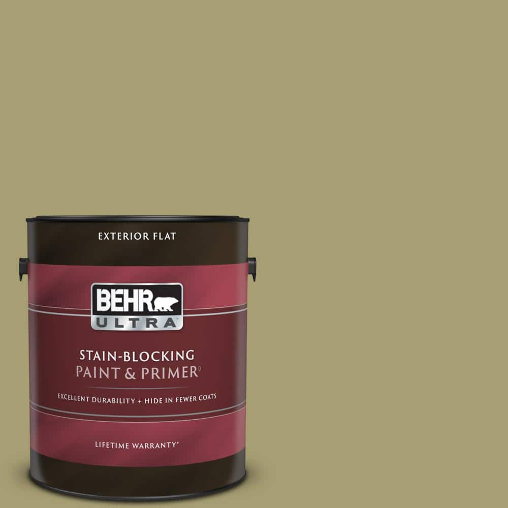 BEHR ULTRA 1 gal. #PPU9-04 Fresh Olive Flat Exterior Paint & Primer 485301  - The Home Depot