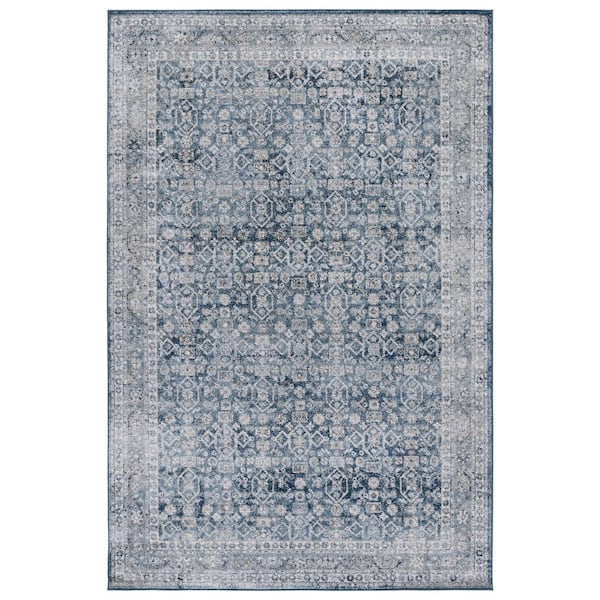 Vintage Tabriz 8 ft. x 10 ft. Blue/Gray Distressed Ornate Border Area Rug