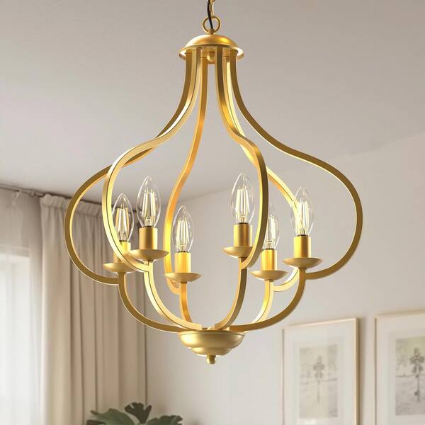 Emeritpro 6-Light Light Gold Traditional Chandelier with Candle