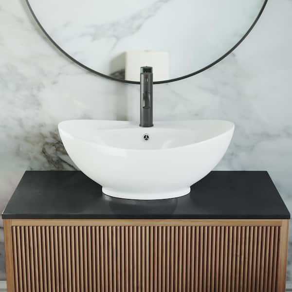 Swiss Madison Ivy 23 in. Oval Ceramic Vessel Sink in White