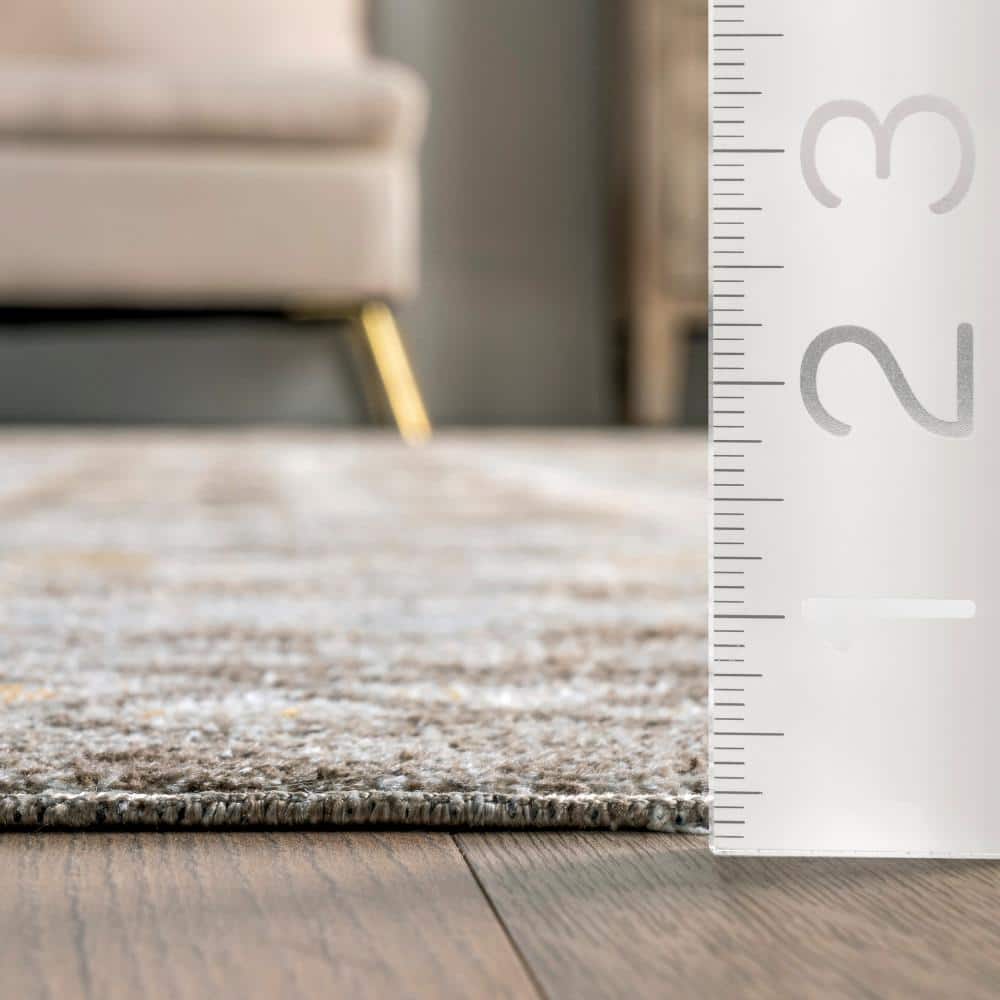 Beige and Ivory Geometric 4' x 6' Washable Synthetic Area Rug