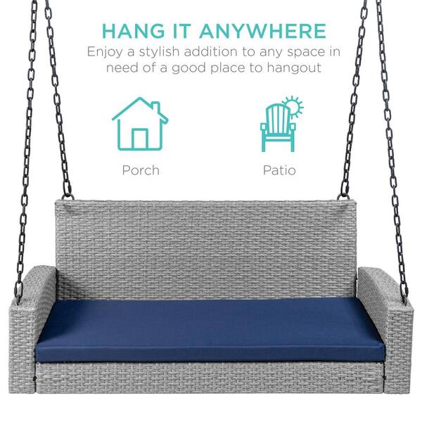 gray wicker porch swing