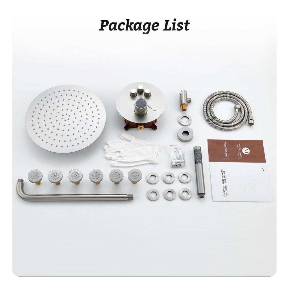 Brushed Nickel Dual Shower System with Rainfall and Body Jets