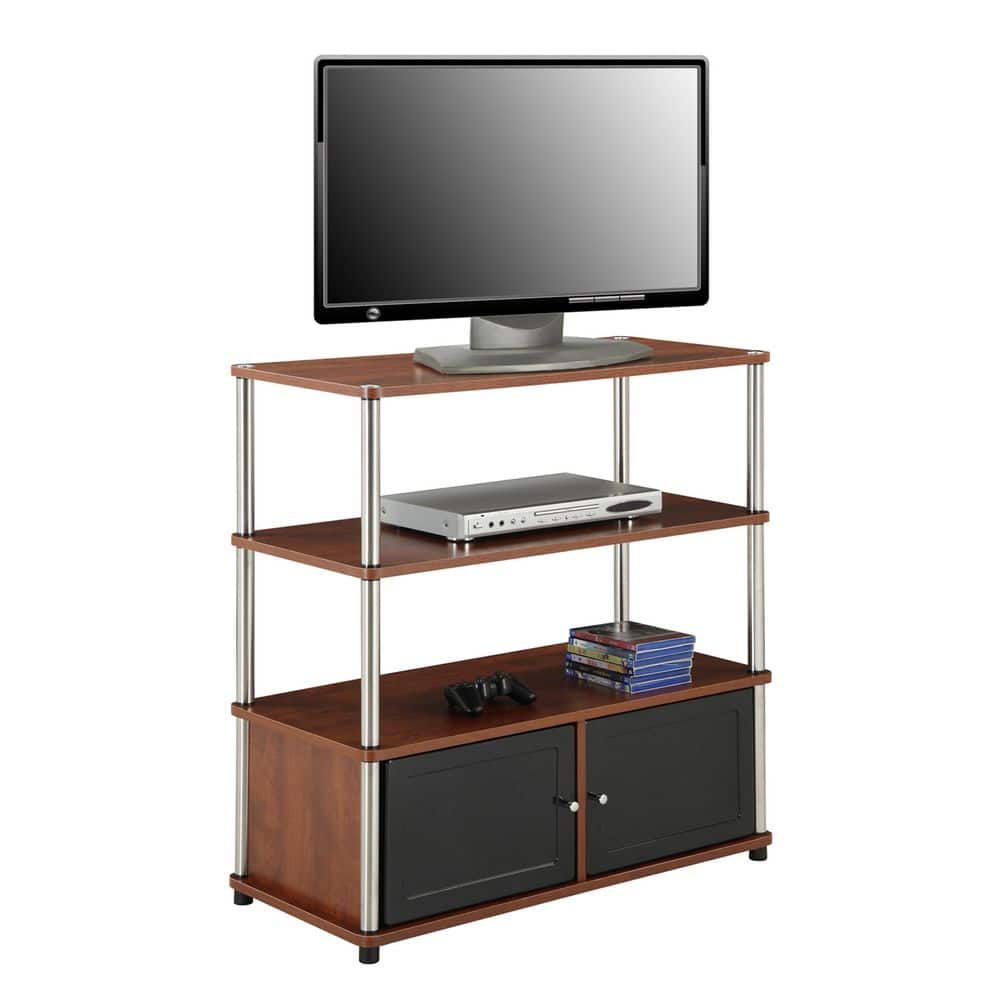 Cherry Transitional Highboy TV Stand with Cabinet and Shelves
