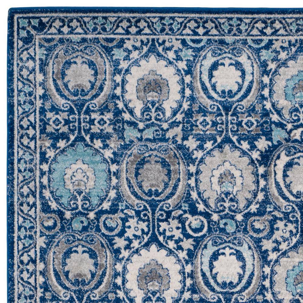 Blue and Ivory Floral High Pile Synthetic Area Rug 8' x 10'
