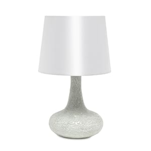 14.17 in. White Contemporary Patchwork Crystal Glass Table Lamp with White Fabric Shade
