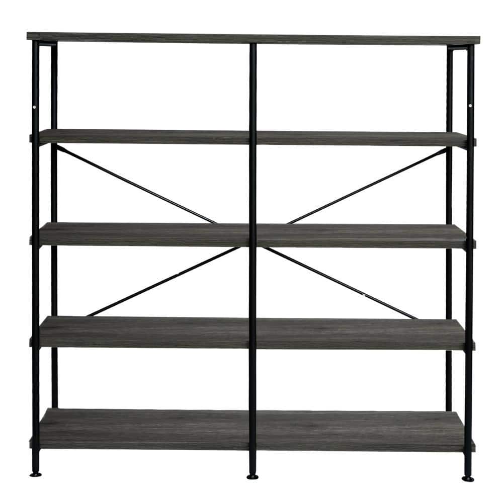 Modern Industrial 60" Gray and Black 4-Tier Bookshelf